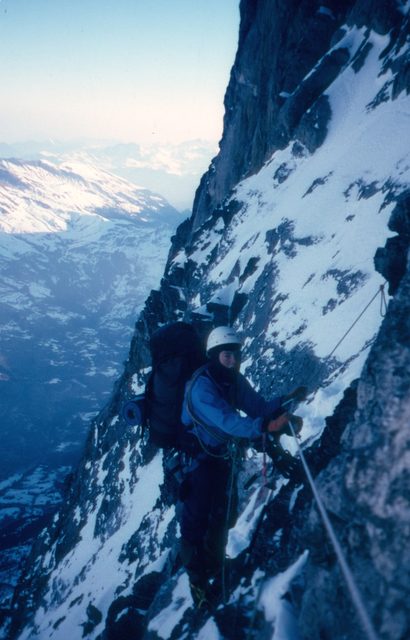 Old fixed rope at the end of the Traverse of the Gods