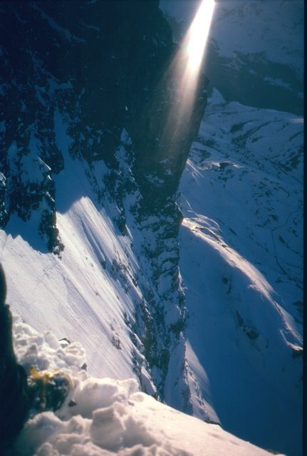 Looking down on the 2nd ice field from Death Bivouac